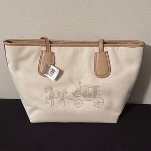 Coach Cream and Tan Classic Tote Bag
